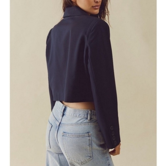 Free People Black Crop Cropped Blazer Jacket Size Small We The Free - Picture 5 of 5